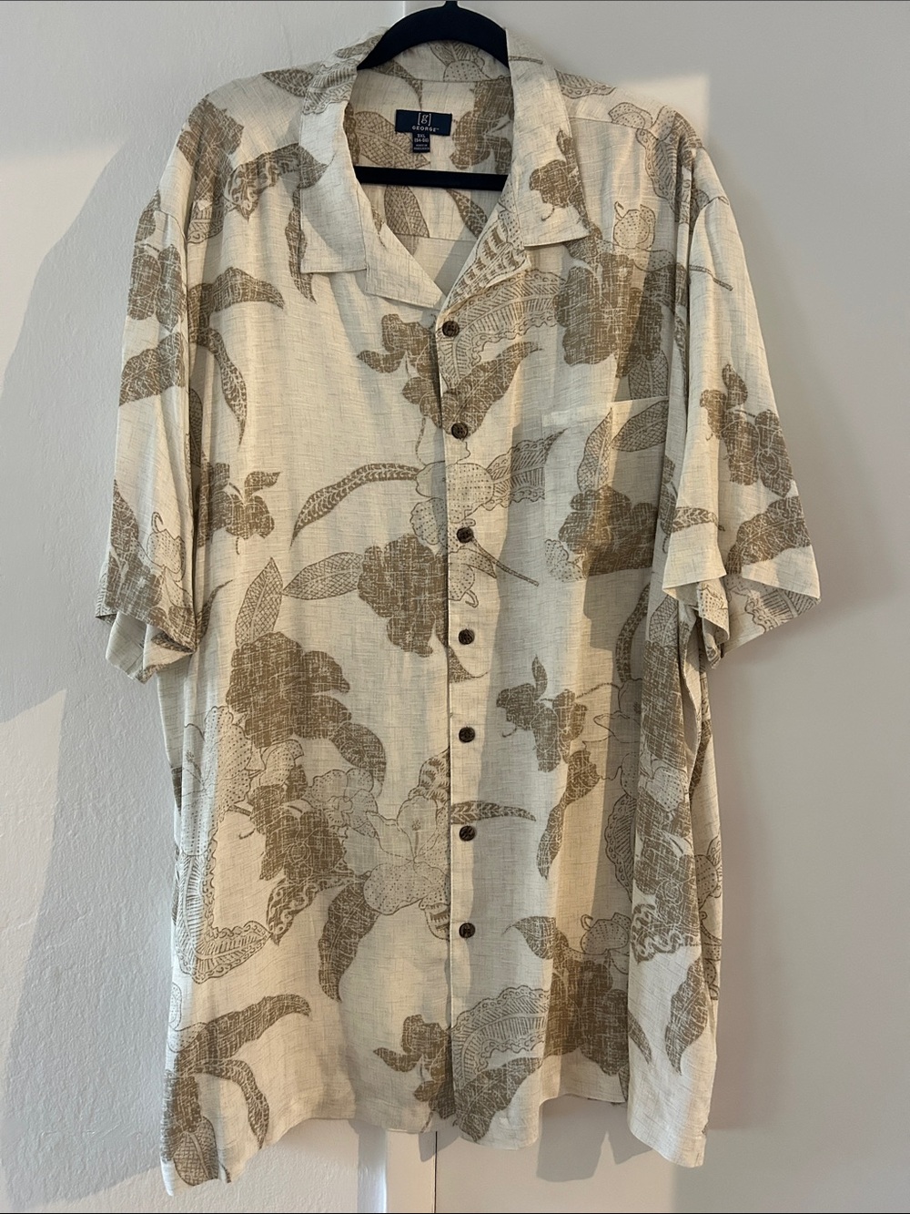 Big & Tall George Cream and Brown Floral Camp Shirt Button Up 3XL 54-56